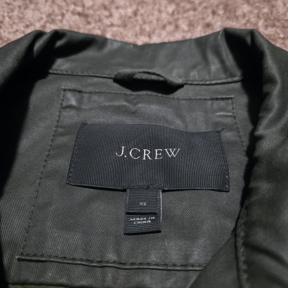 J Crew Downtown Field Jacket Womens XS Forest Green Waxed Barn Boyfriend Utility - Picture 2 of 8